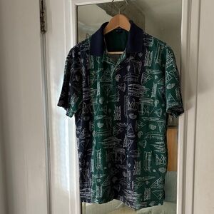 Men’s Vintage 90s Nautica Sail Boat Print Polo Blue Green